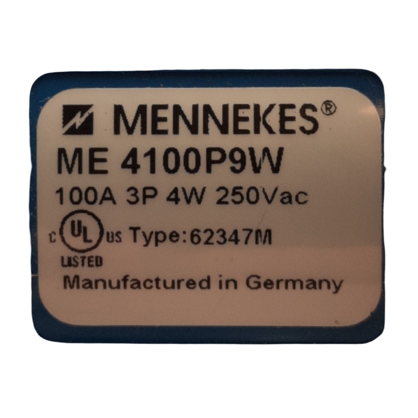 New Mennekes ME 4100P9W Pin and Sleeve Plug, 100 Amp, 250VAC, 3 Pole, 4 Wire