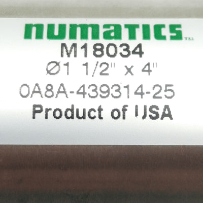 Used Numatics M18034 Pneumatic Cylinder, ø1-1/2in Bore, 4in Stroke, 1/8in NPT, 10bar