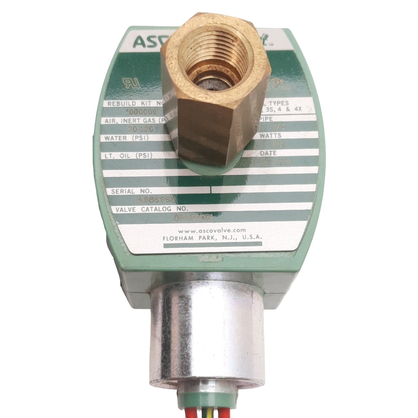 Used Asco 8551G401 Red-Hat Spool Valve, 1/4in x 1/8in NPT, 30-120psi, 24VDC Coil