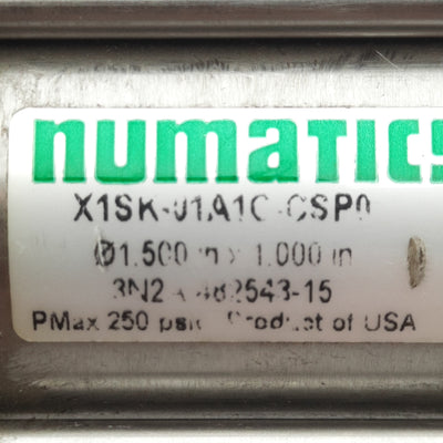 Used Numatics X1SK-01A1C-CSP0 Pneumatic Cylinder, ø1.5in Bore, 1in Stroke, 1/4in NPT