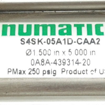 Used Numatics S4SK-05A1D-CAA2 Pneumatic Cylinder, ø1.5in Bore, 5in Stroke, 3/8in NPT