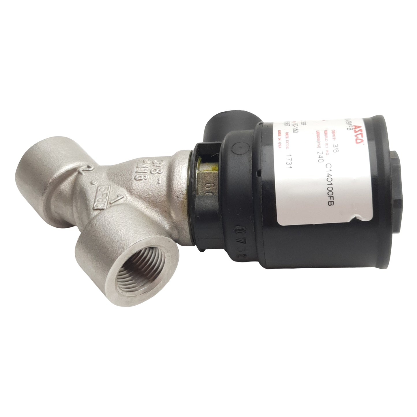 Used Asco 8290A791FB Multi-Purpose Valve 2-Way NC, 3/8in NPT, 150/240psig, 2.3Cv