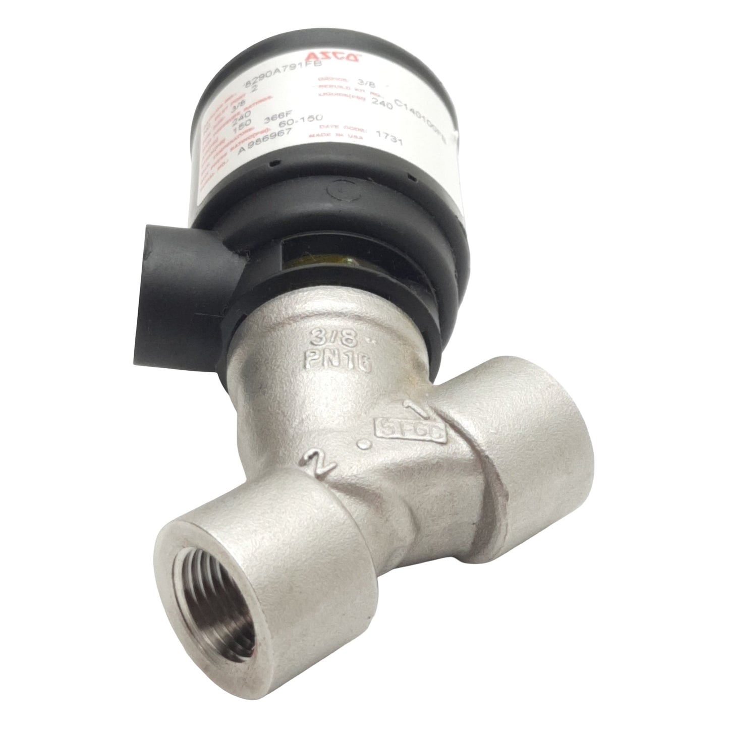 Used Asco 8290A791FB Multi-Purpose Valve 2-Way NC, 3/8in NPT, 150/240psig, 2.3Cv