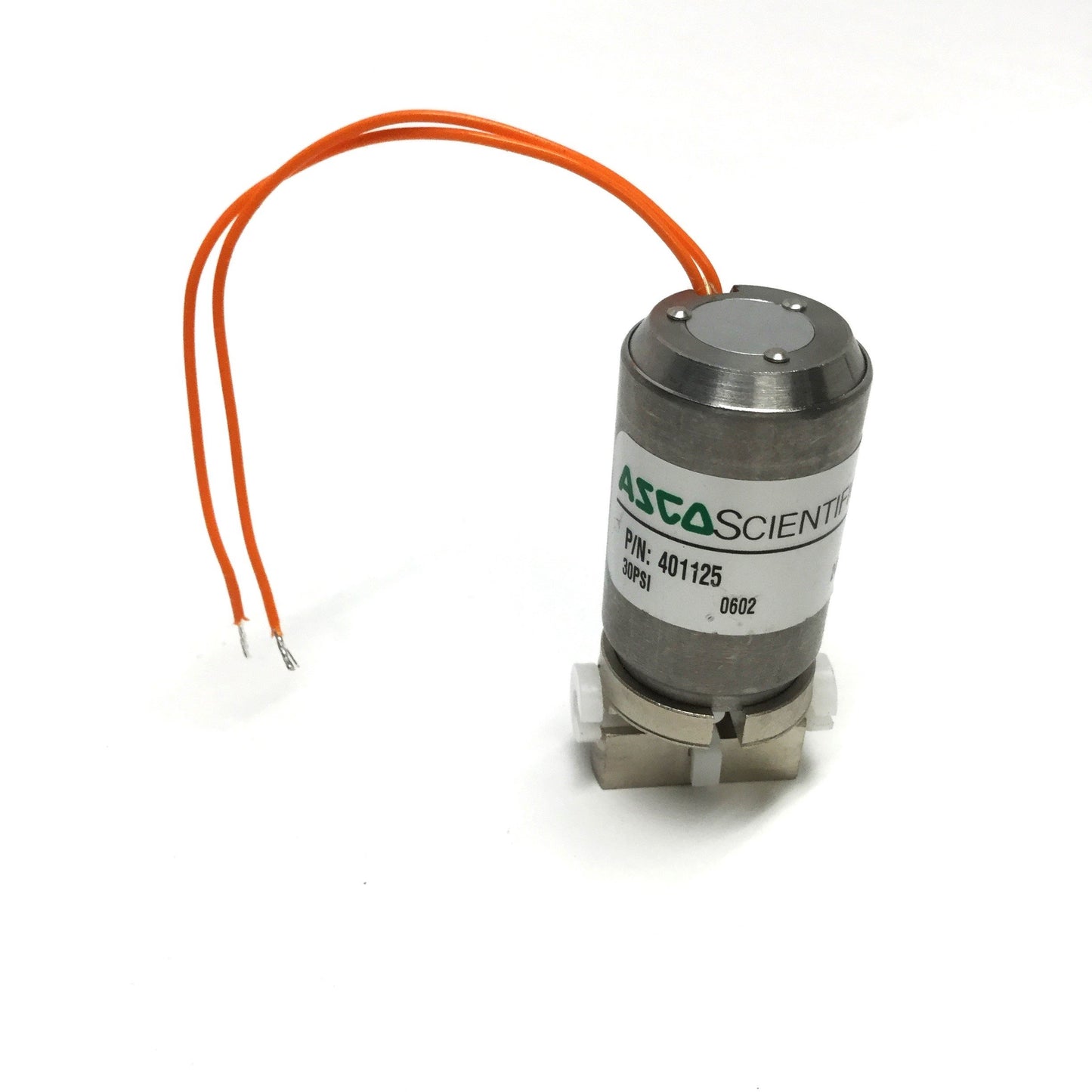 Used ASCO 401125 Fluid Pinch Valve 2-Way NO 30psi, 24VDC, 1/16" ID x 1/8" OD Tube
