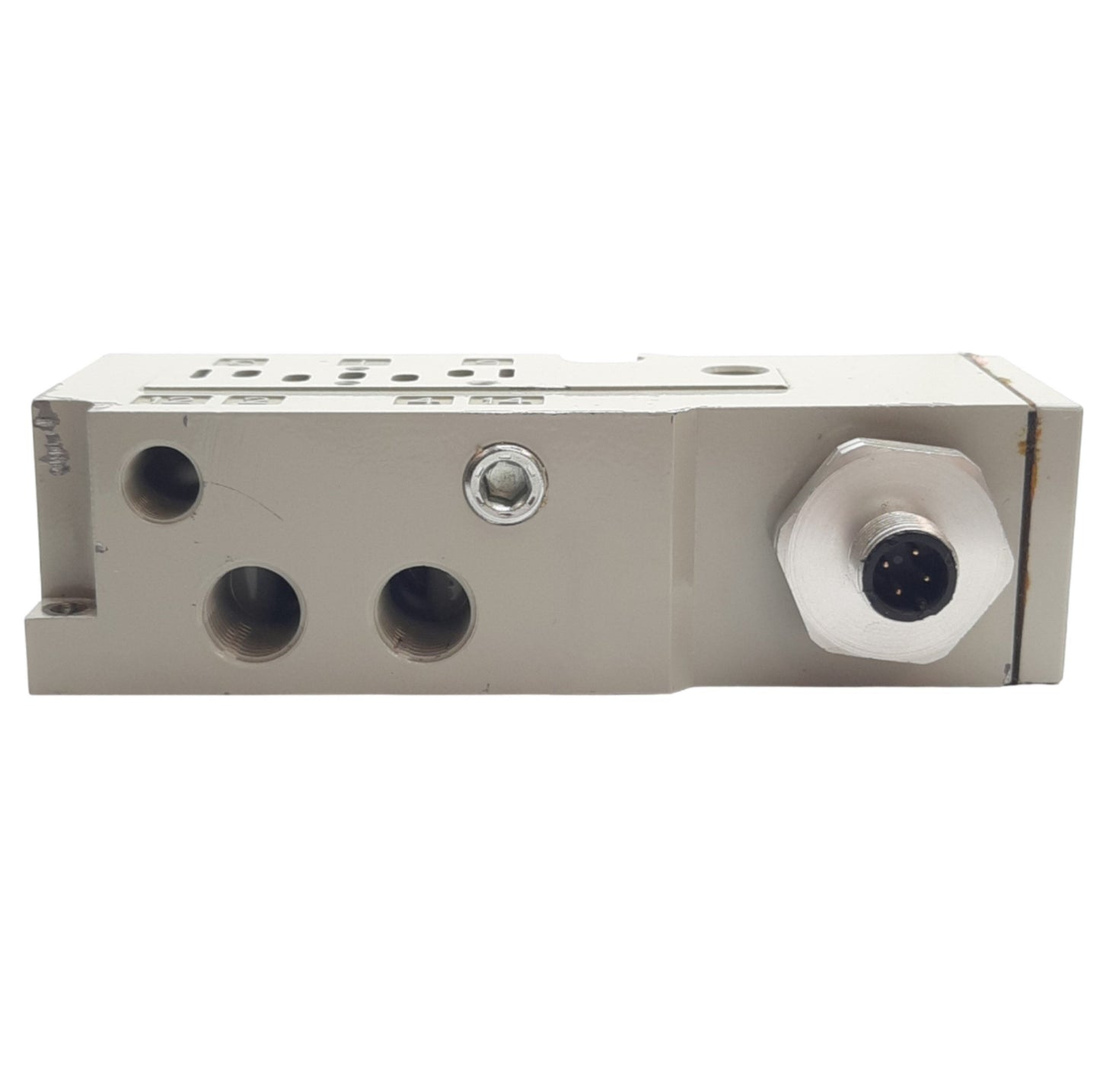 Used Asco Numatics 8502AA3A2M56Y20 Valve Base, 1/4 NPTF Port, 18mm Valve, 4 pin M12
