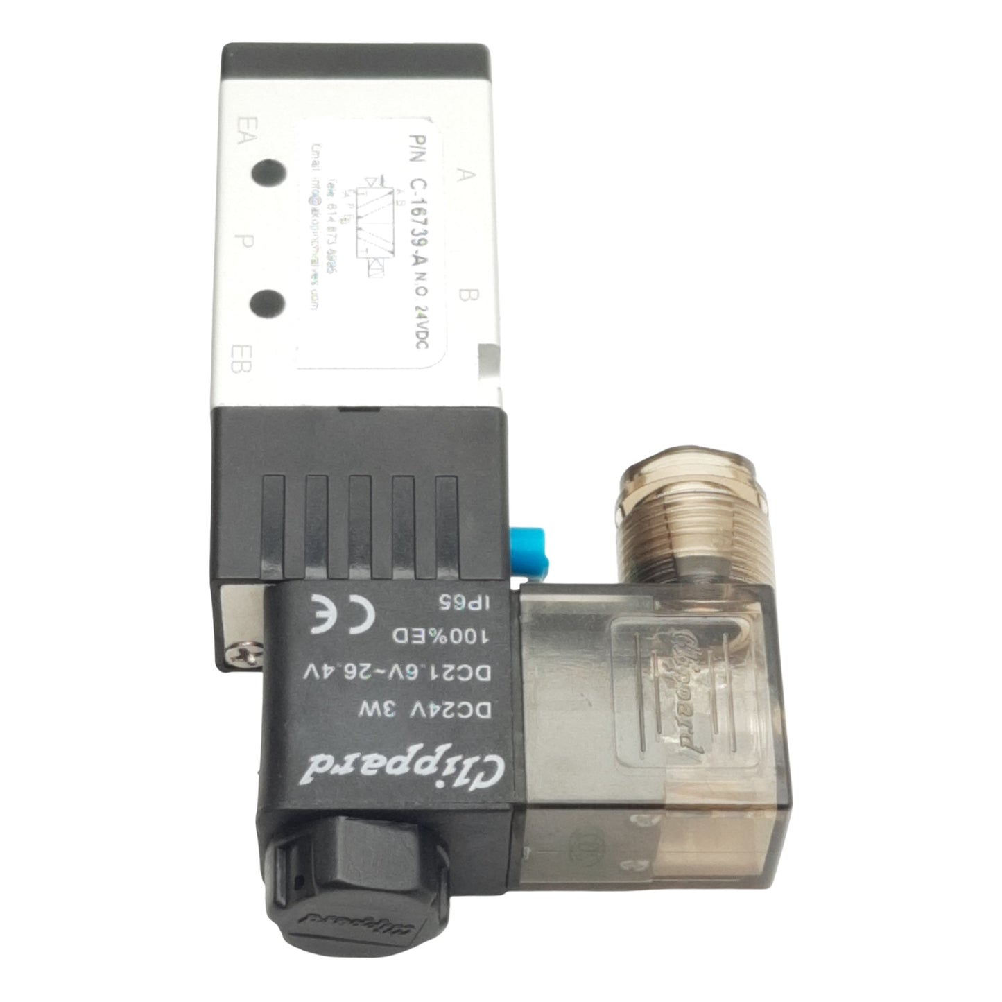 Used AKO Pinch C-16739-A Solenoid Valve, 3/2-Way NO, 20-120psi, 1/4in NPT, 24VDC Coil