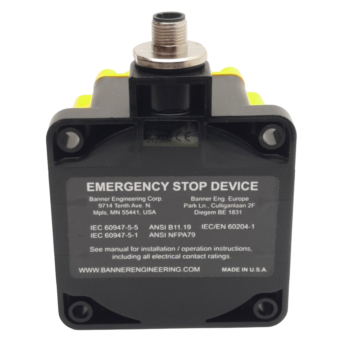 New Banner SSA-EB1P-22ED1Q8 Emergency Stop Button 2NC/2NO, 2A 24VDC, 8-Pin M12, 40mm