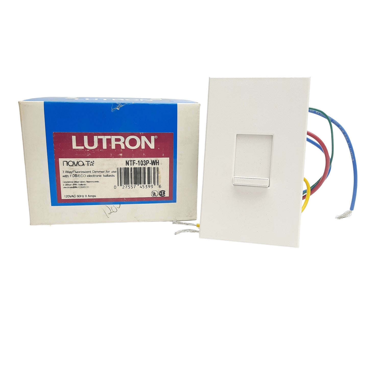 New Lutron NTF-103P-WH 3 Way Fluorescent Dimmer, 120VAC 8A, For FDB/ECO ballasts