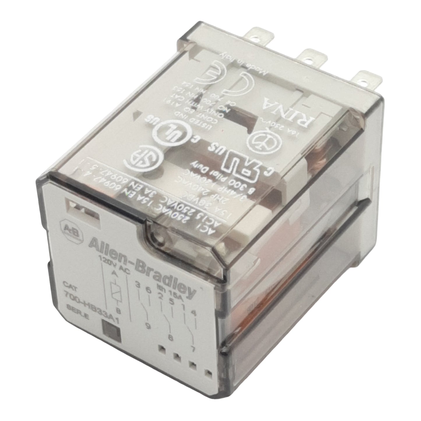 New Allen Bradley 700-HB33A1 Ice Cube Relay, 3PDT, 15A 30VDC/250VAC, 120VAC Coil