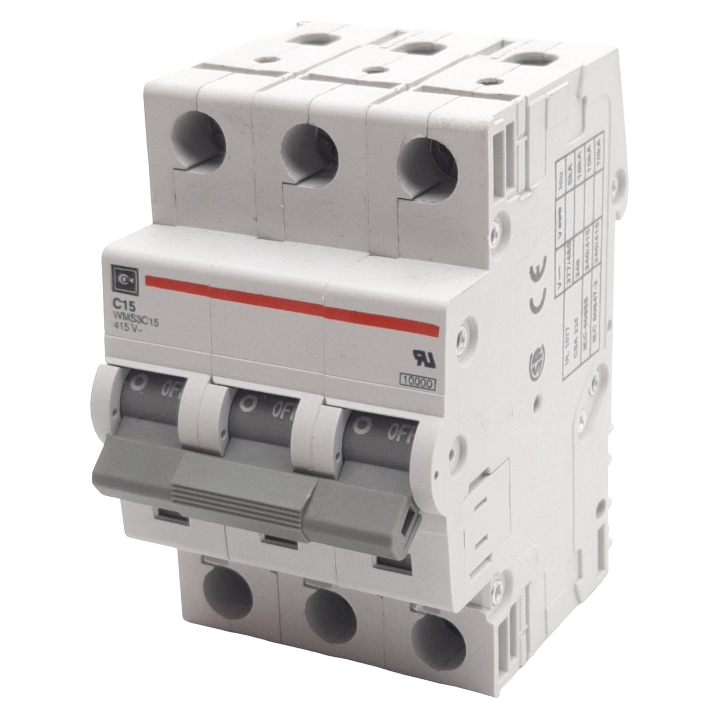 Used Cutler-Hammer WMS3C15 Circuit Breaker, 3-Pole, 15A 240/415VAC, DIN Rail