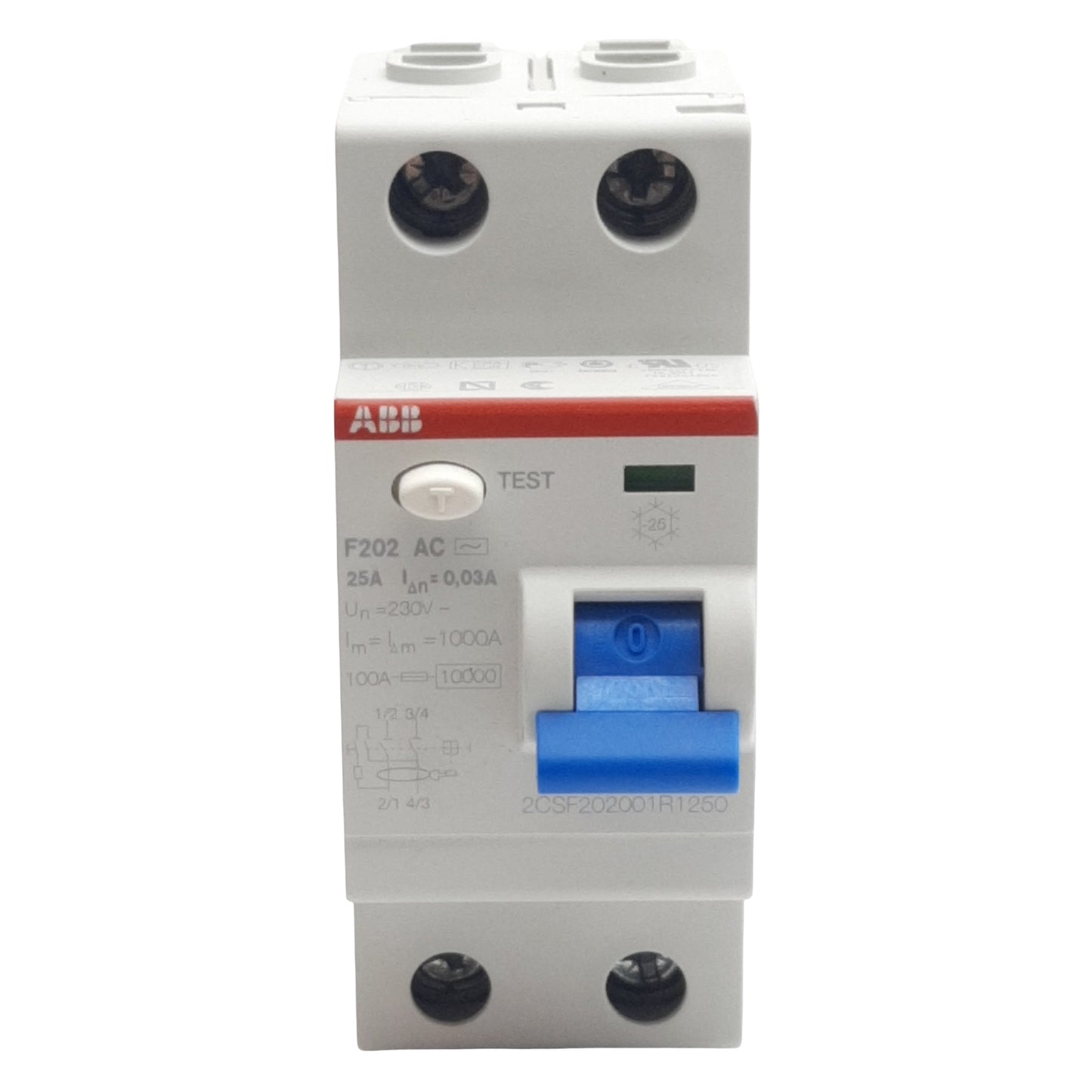 New ABB F202 AC-25/0.03 Residual Current Circuit Breaker, 2-Pole 30mA 25A 170-254VAC