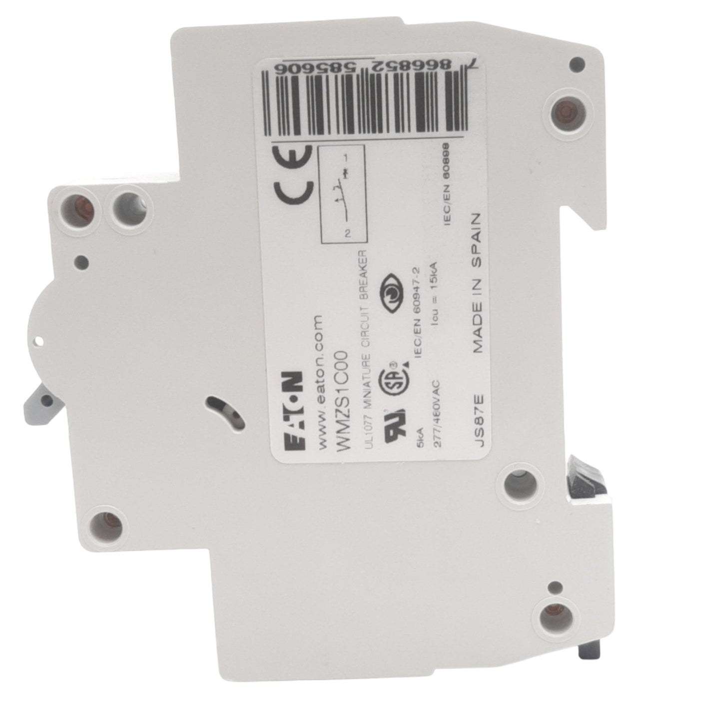 New Eaton WMZS2C00 Miniature Circuit Breaker, 277/480 VAC, 1-Pole, 0.5 Amp