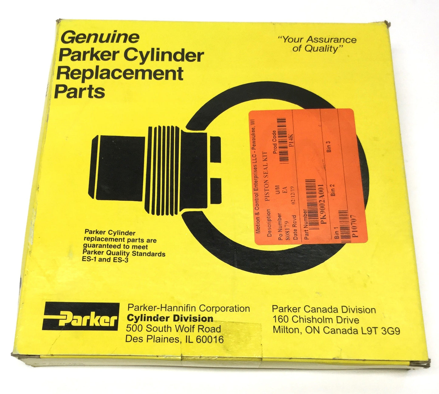 New Parker PK9002A001 10" Bore Hydraulic Cylinder Piston Seal Kit, 2A Series, Buna-N