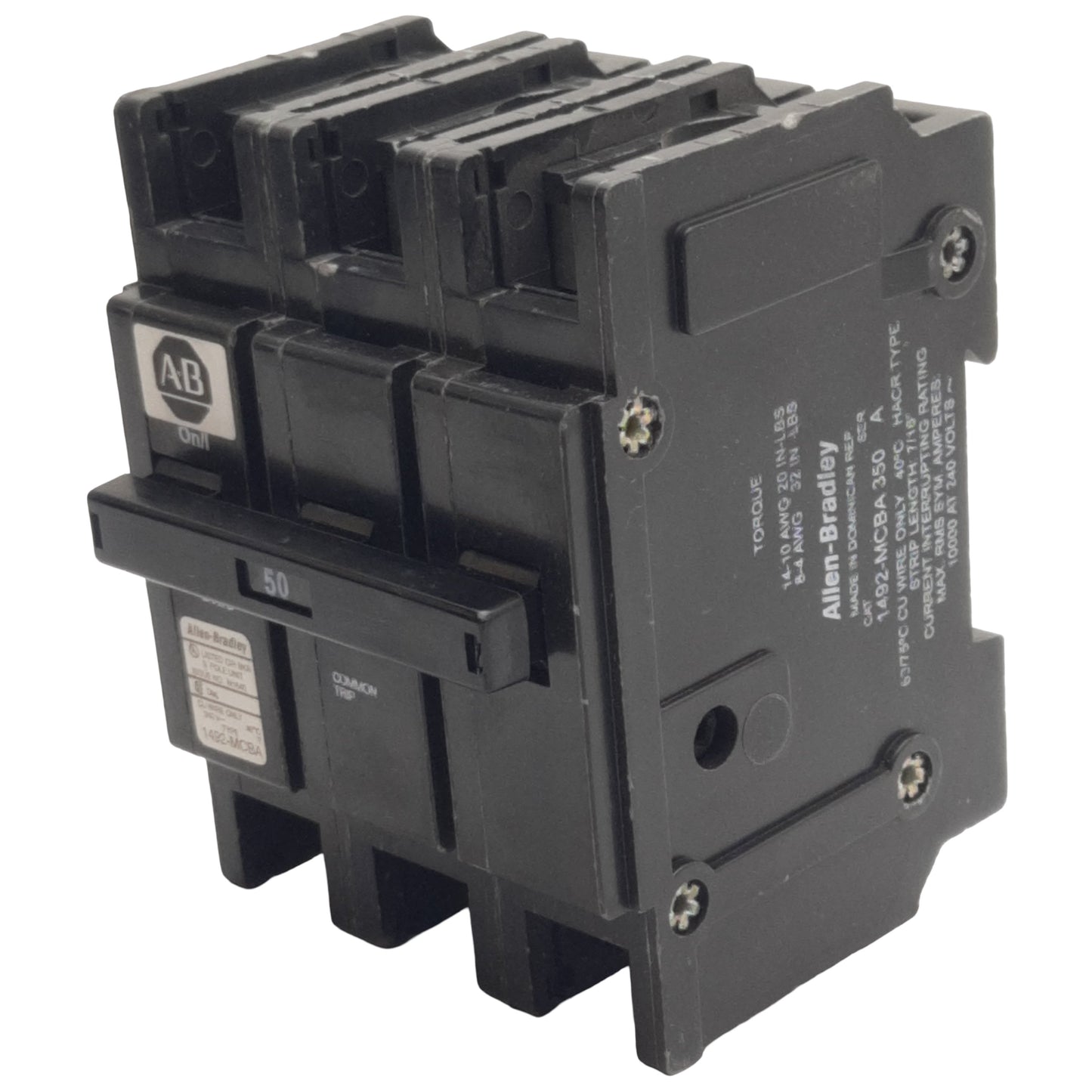 New Allen Bradley 1492-MCBA350 Circuit Breaker, 3-Pole, 50A 120/240VAC, DIN Rail
