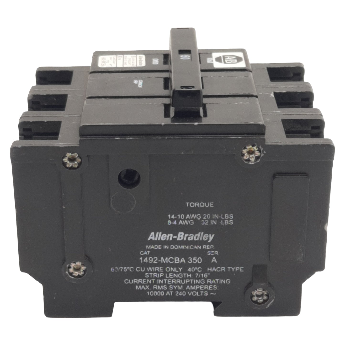 New Allen Bradley 1492-MCBA350 Circuit Breaker, 3-Pole, 50A 120/240VAC, DIN Rail