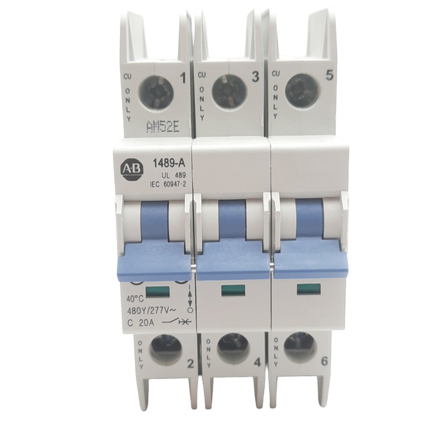 New Allen Bradley 1489-A3C200 Circuit Breaker, 3 Pole, 20 A, 480Y/277VAC, DIN Rail