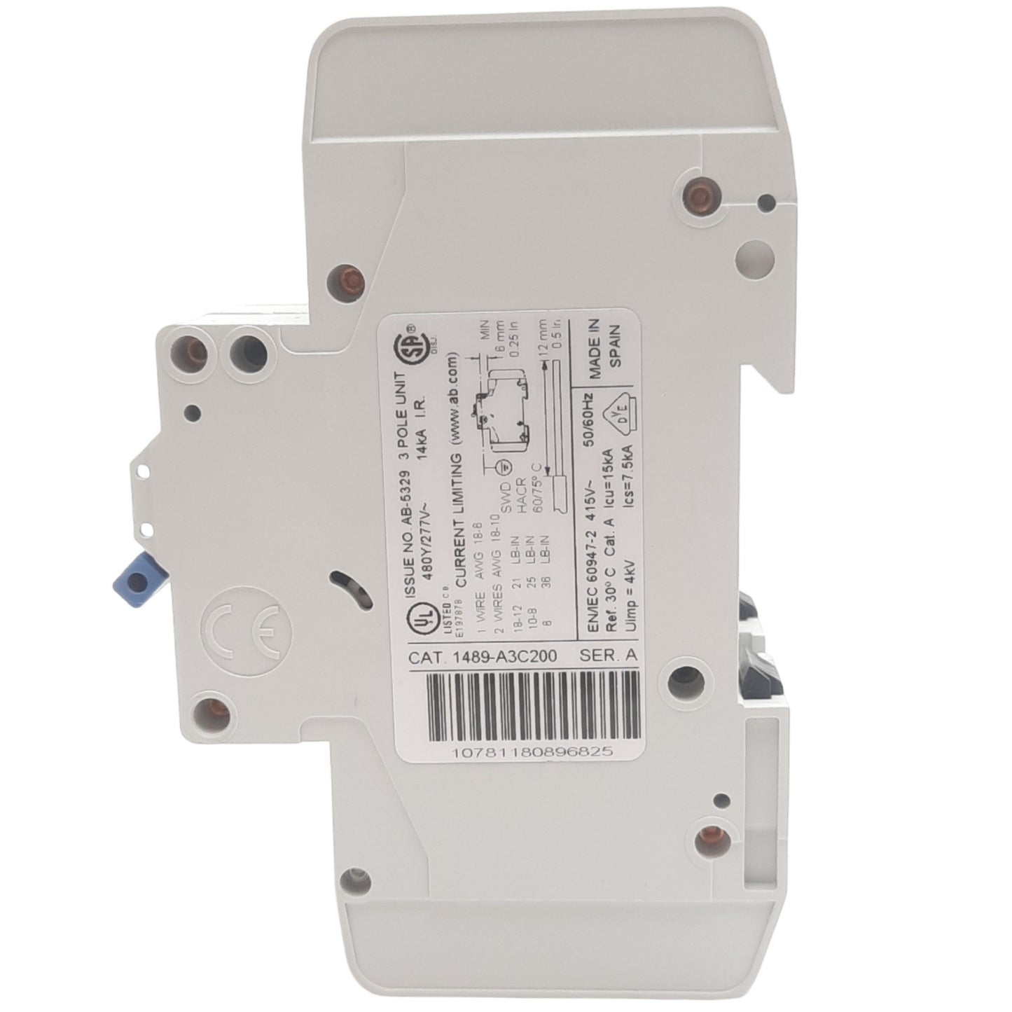 New Allen Bradley 1489-A3C200 Circuit Breaker, 3 Pole, 20 A, 480Y/277VAC, DIN Rail