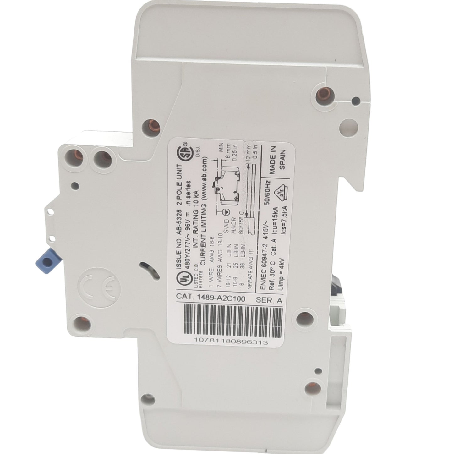 New Allen Bradley 1489-A2C100 Circuit Breaker 480/277VAC, 96VDC 10A 10kA, 2 Pole