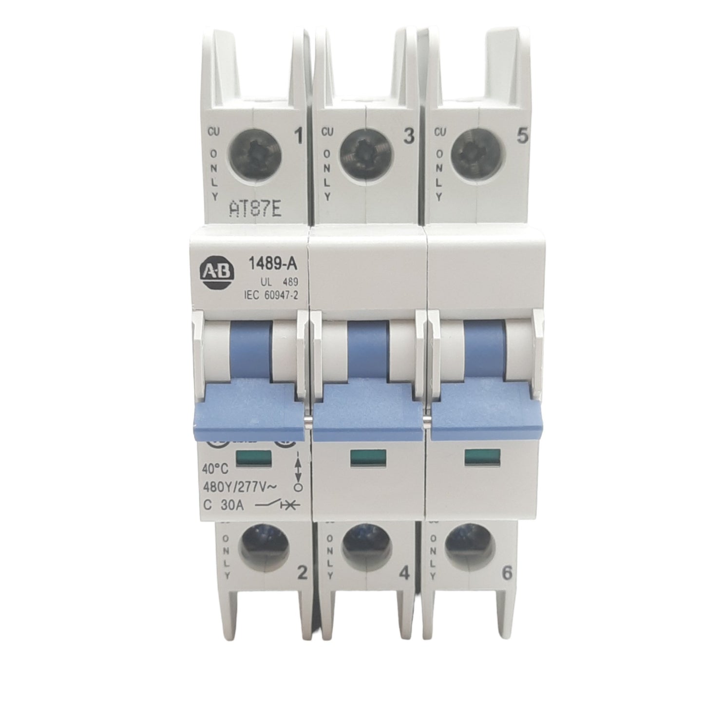 New Allen Bradley 1489-A3C300 Circuit Breaker, 3 Pole, 30 A, 480Y/277VAC, DIN