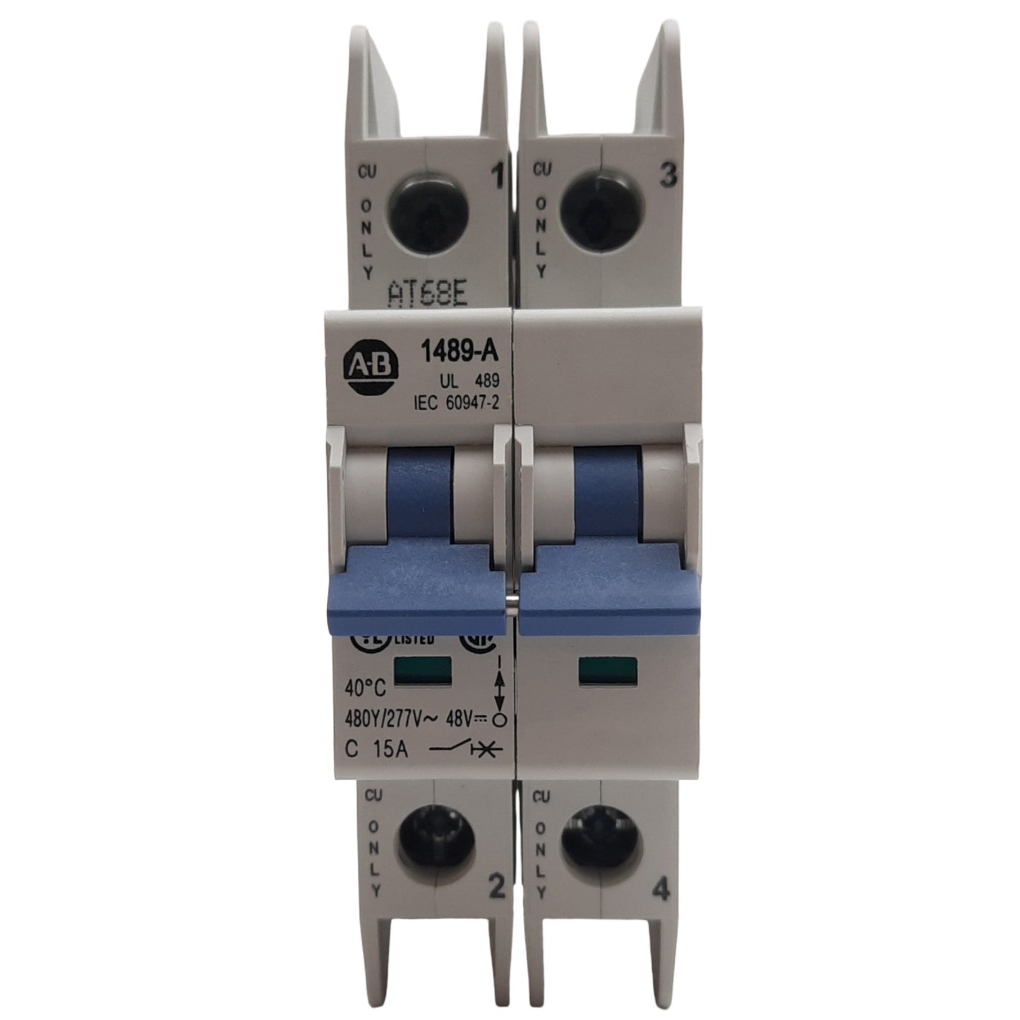 New Allen Bradley 1489-A2C150 Circuit Breaker,480Y/277VAC, 15 A, 2 Pole, DIN Rail