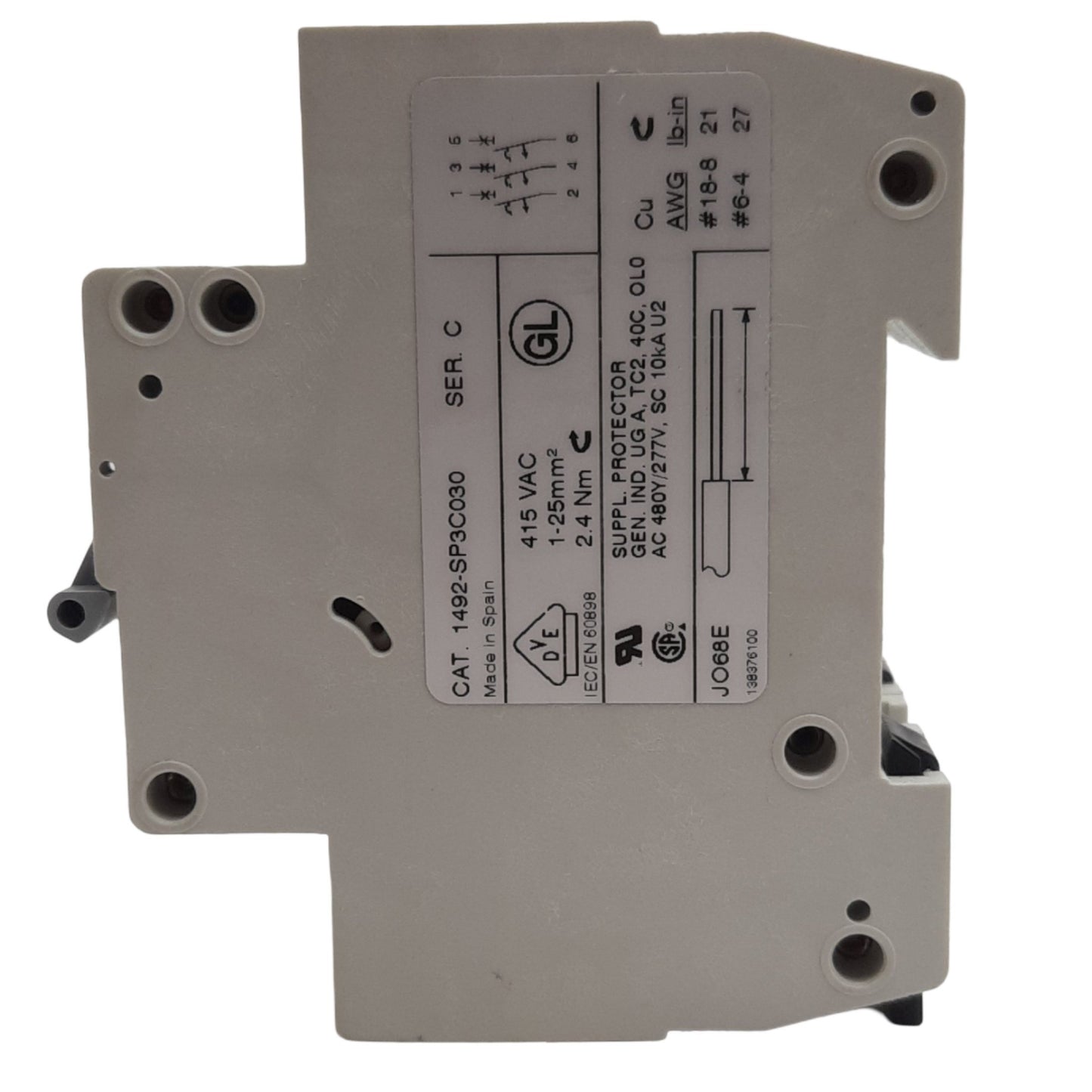 New Allen Bradley 1492-SP3C030 Circuit Breaker, 415 VAC, 3A, 3 Pole, DIN Rail