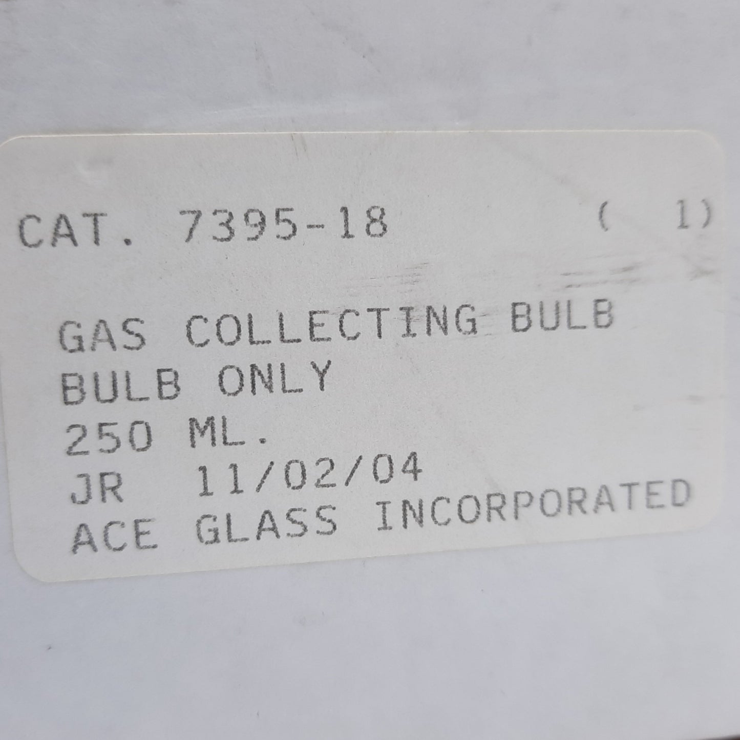 New Ace Glass 7395-18 Gas Collecting Bulb Only, #7 Ace-Thred End Valves, 250mL