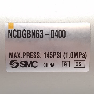 Used SMC NCDGBN63-0400 Pneumatic Cylinder, ø2-1/2in Bore, 4in Stroke, 145PSI, 1/4NPT