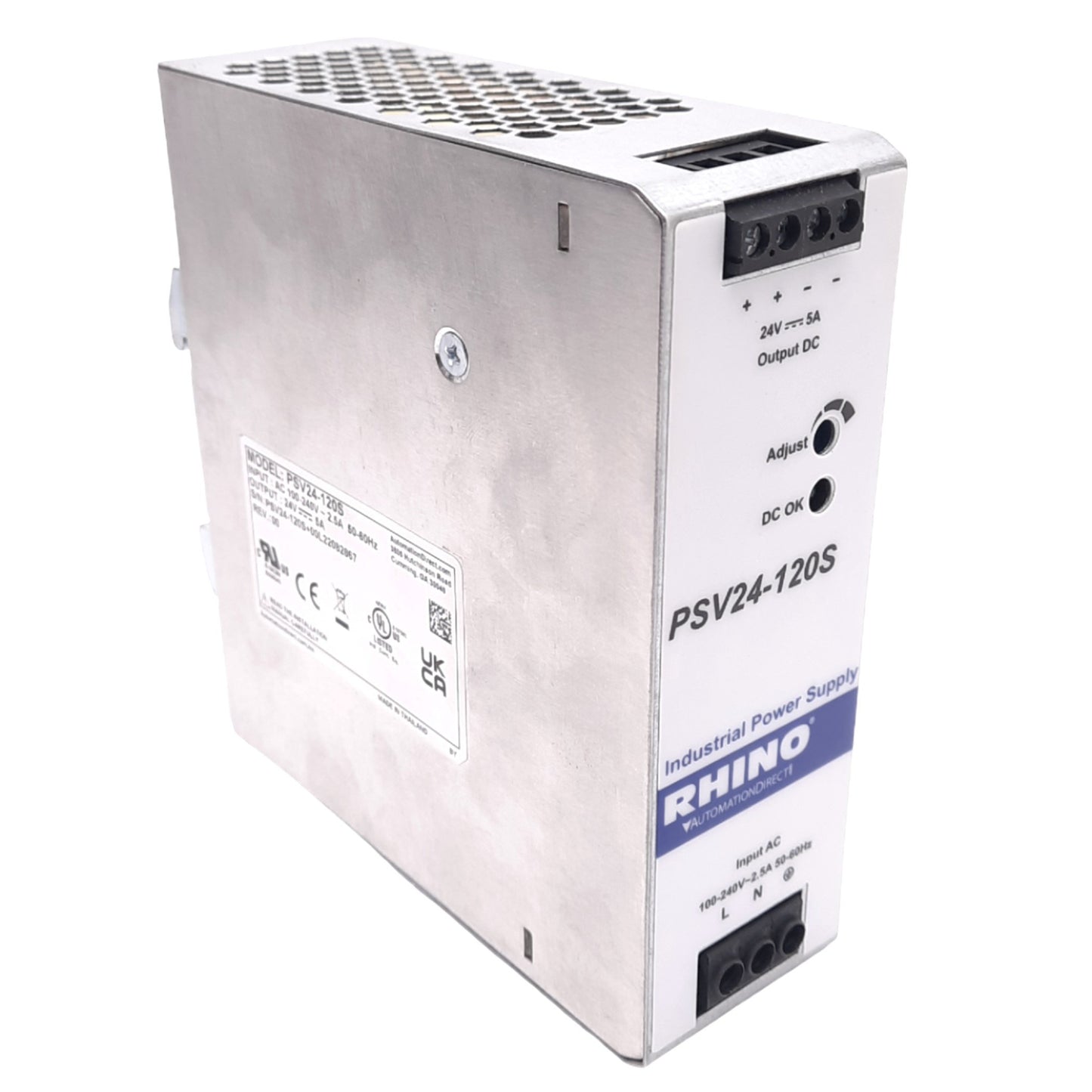 Used Automation Direct PSV24-120S Power Supply, 100-240VAC In, 24VDC 5A Out, 120W