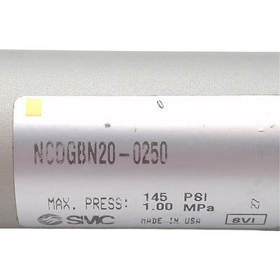 Used SMC NCDGBN20-0250 Pneumatic Cylinder ø3/4in Bore, 2-1/2in Stroke, 145PSI, 1/8NPT