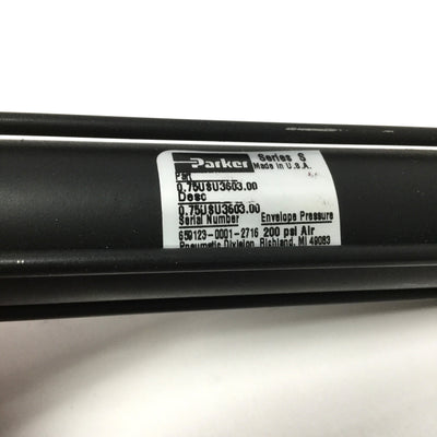 Used Parker 0.75USU3603.00 Tie-Rod Pneumatic Cylinder 3/4" Bore, 3" Stroke, 200psi