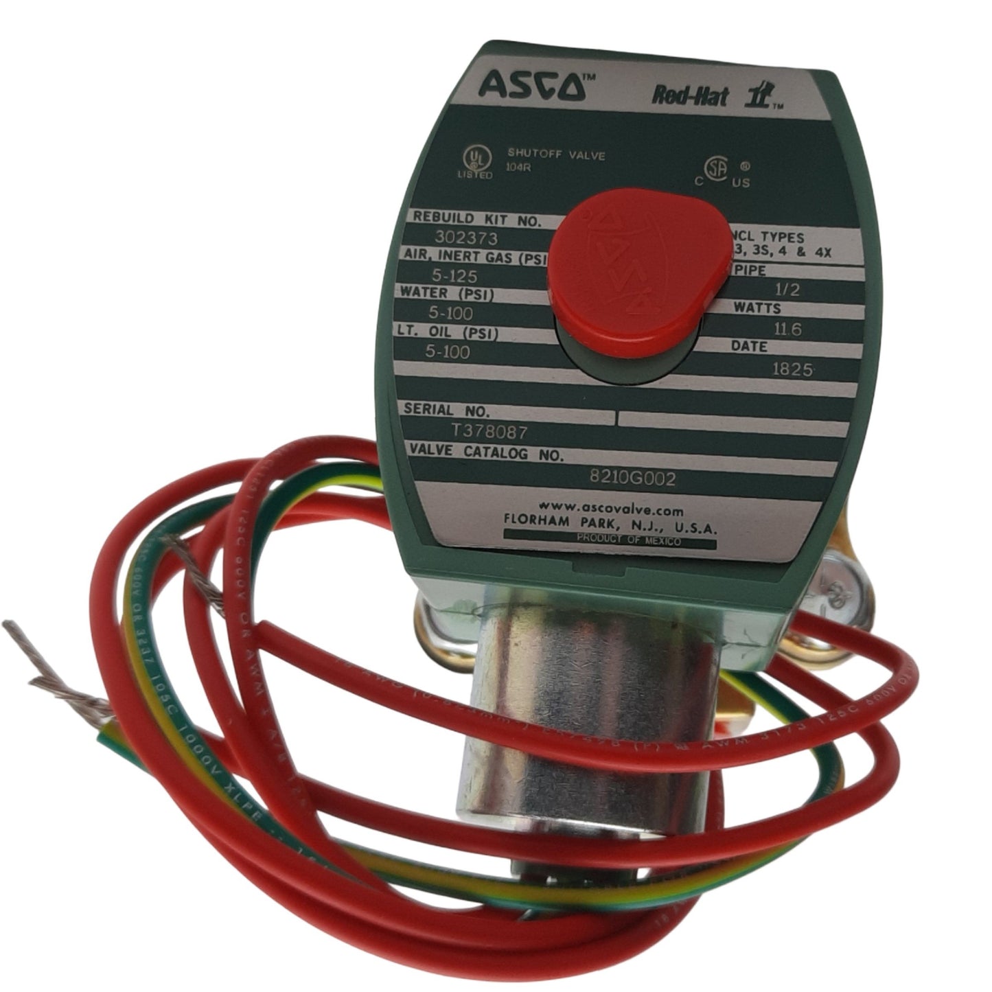 New ASCO 8210G002 Red Hat Solenoid Valve,1/2 in NPT, 2-Way NC,125 PSI, 24 VDC Coil