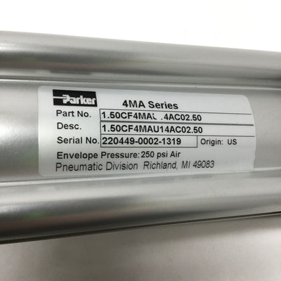 New Parker 1.50 CF4MAU14AC 02.50 Pneumatic Cylinder Ø1.5" Bore, 2.5" Stroke, 250psi
