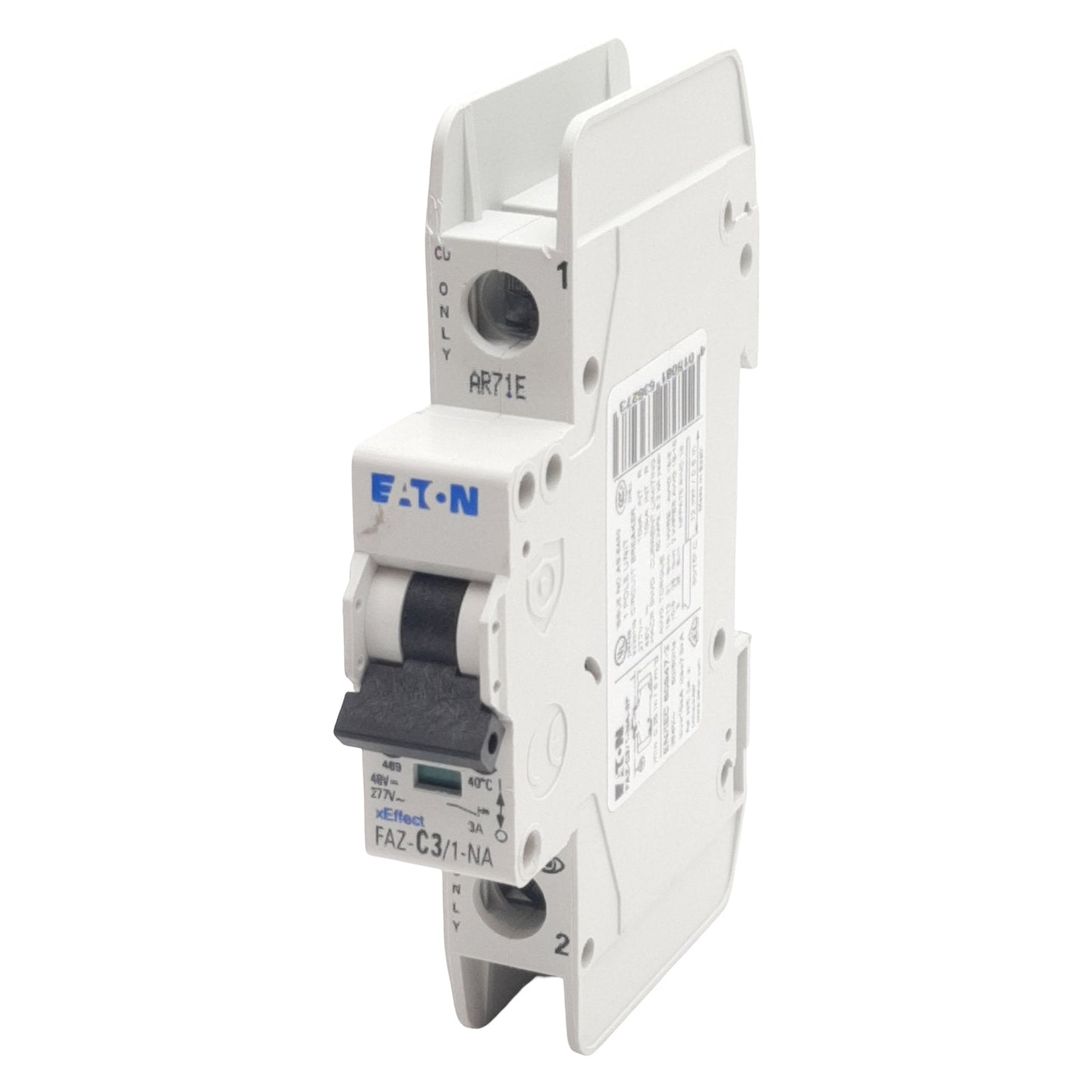 Used Eaton FAZ-C3/1-NA-SP Circuit Breaker, 1-Pole, 3A 48VDC/277VAC, DIN Rail