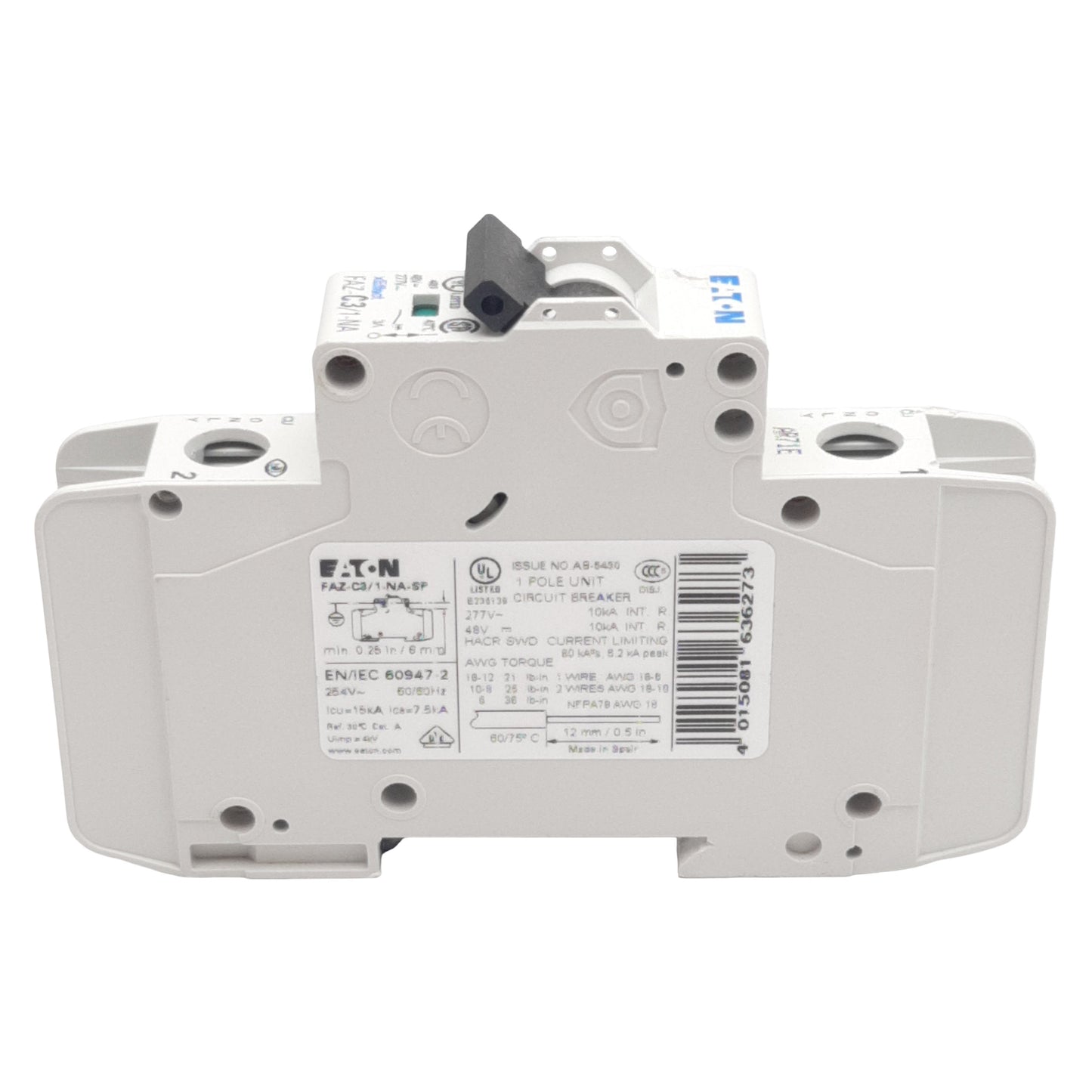 Used Eaton FAZ-C3/1-NA-SP Circuit Breaker, 1-Pole, 3A 48VDC/277VAC, DIN Rail