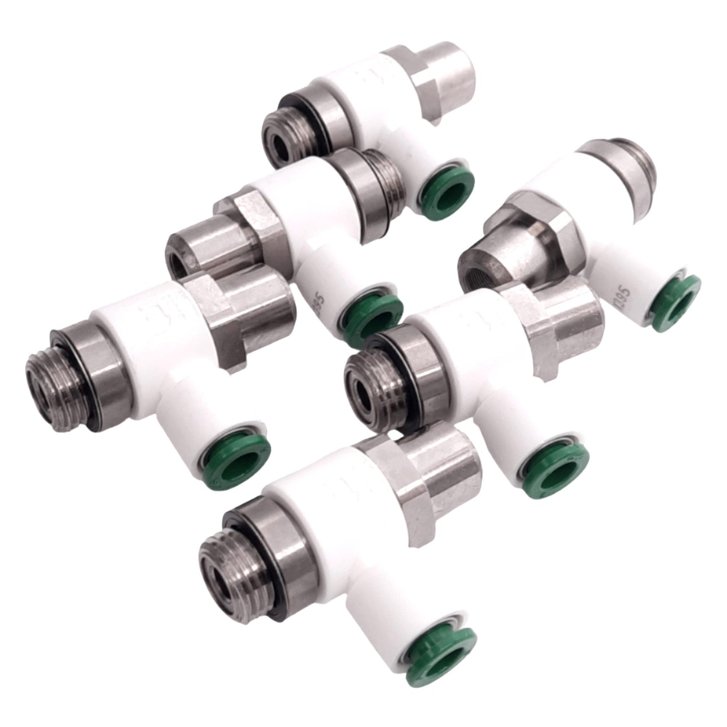 Used Lot of 6 SMC AS2201F-G02-06W2-X395 Speed Control Fittings, ø9mm P2C, G 1/4"