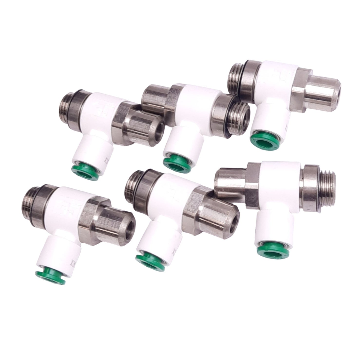 Used Lot of 6 SMC AS2201F-G02-06W2-X395 Speed Control Fittings, ø9mm P2C, G 1/4"