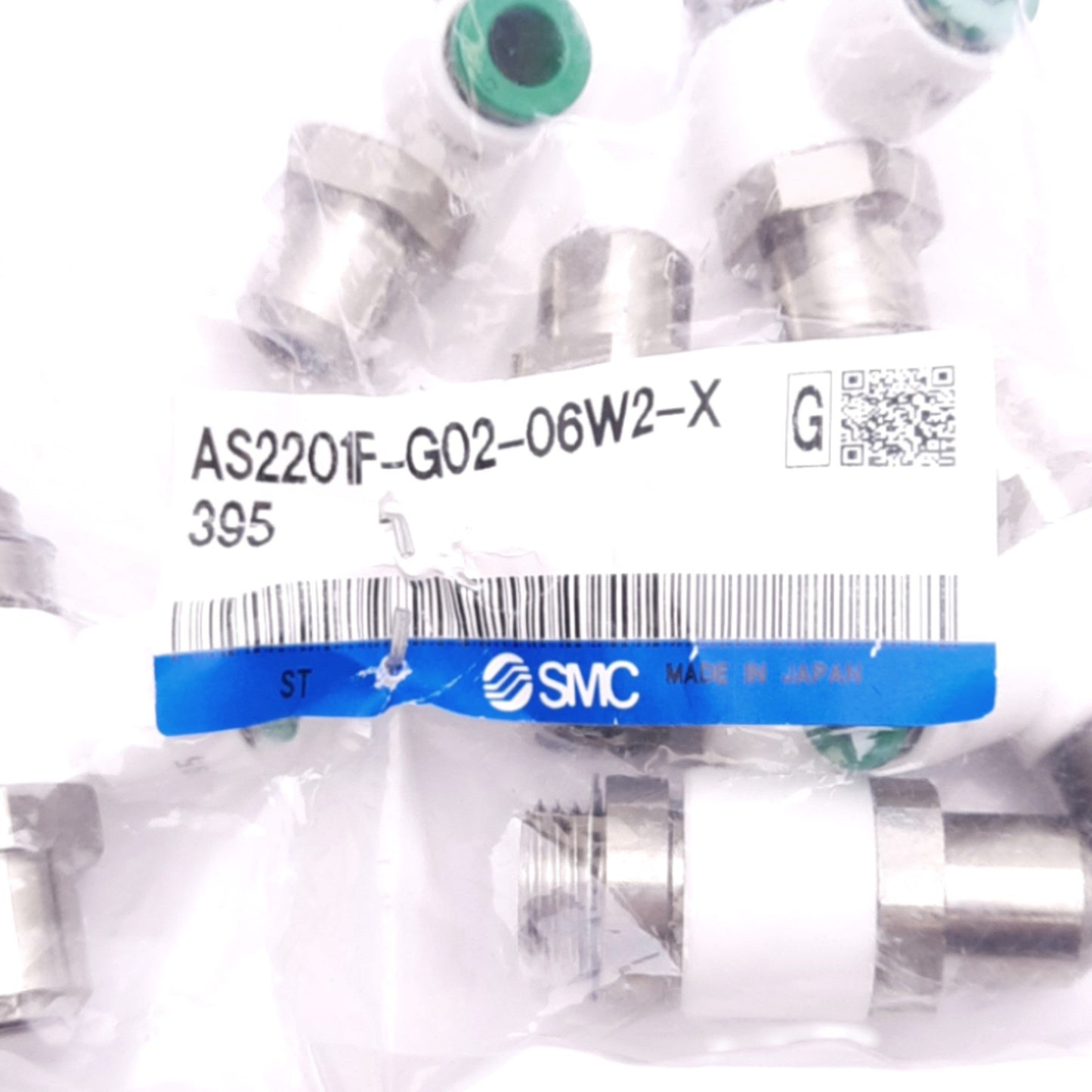 Used Lot of 6 SMC AS2201F-G02-06W2-X395 Speed Control Fittings, ø9mm P2C, G 1/4"