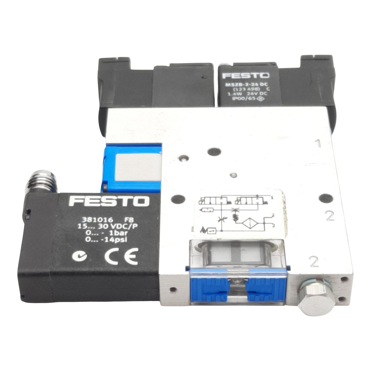 Used Festo VADMI-45-P Vacuum Generator, PNP, 1.5-8bar, 40µm, M5, M8 4-Pin, 24VDC Coil