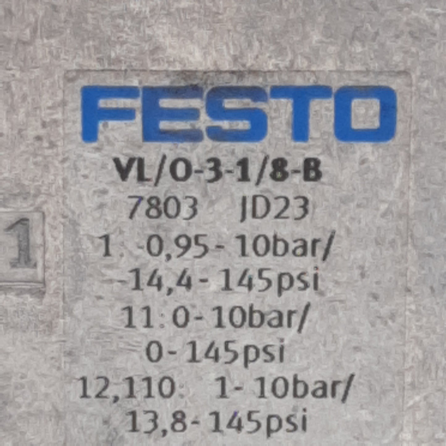 Used Festo VL/0-3-1/8-B Pneumatic Valve, 3/2-Way, -0.095~1MPa, 500l/min, G1/8in