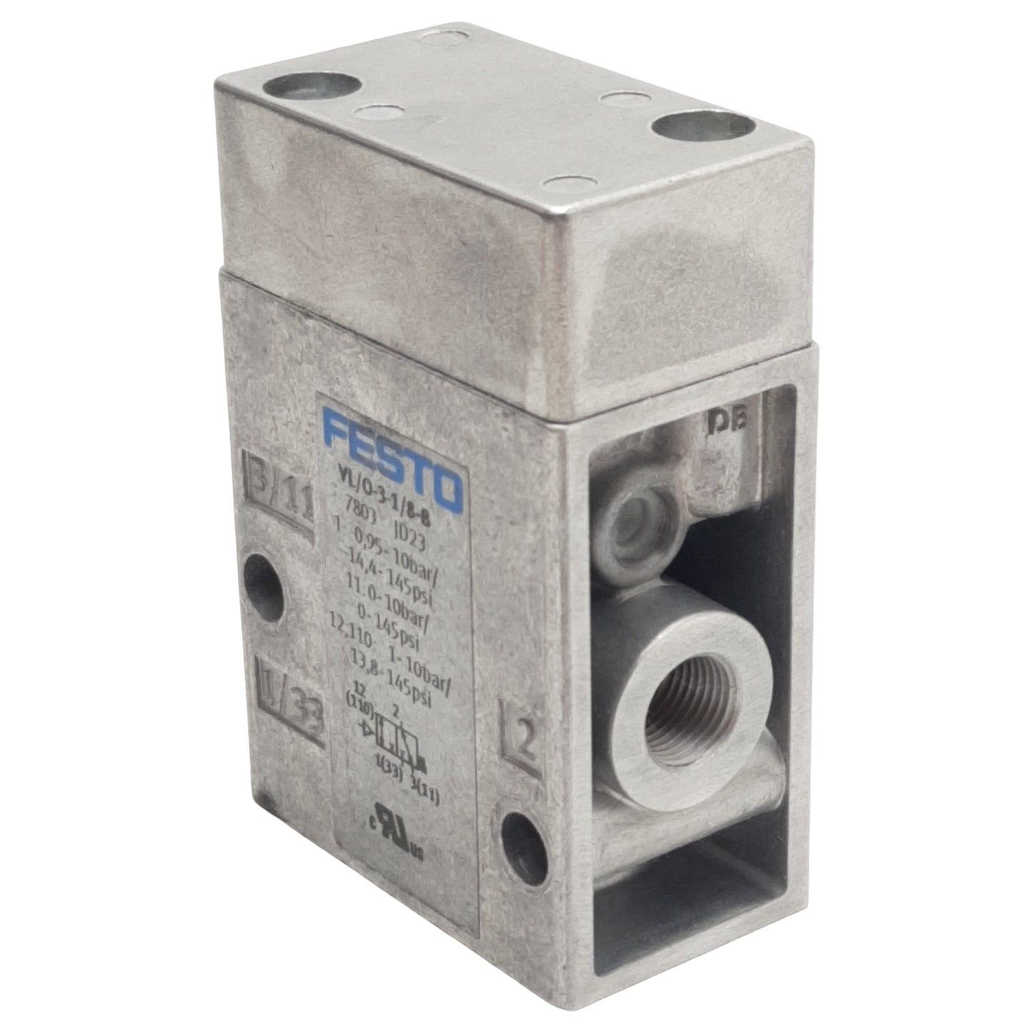 Used Festo VL/0-3-1/8-B Pneumatic Valve, 3/2-Way, -0.095~1MPa, 500l/min, G1/8in