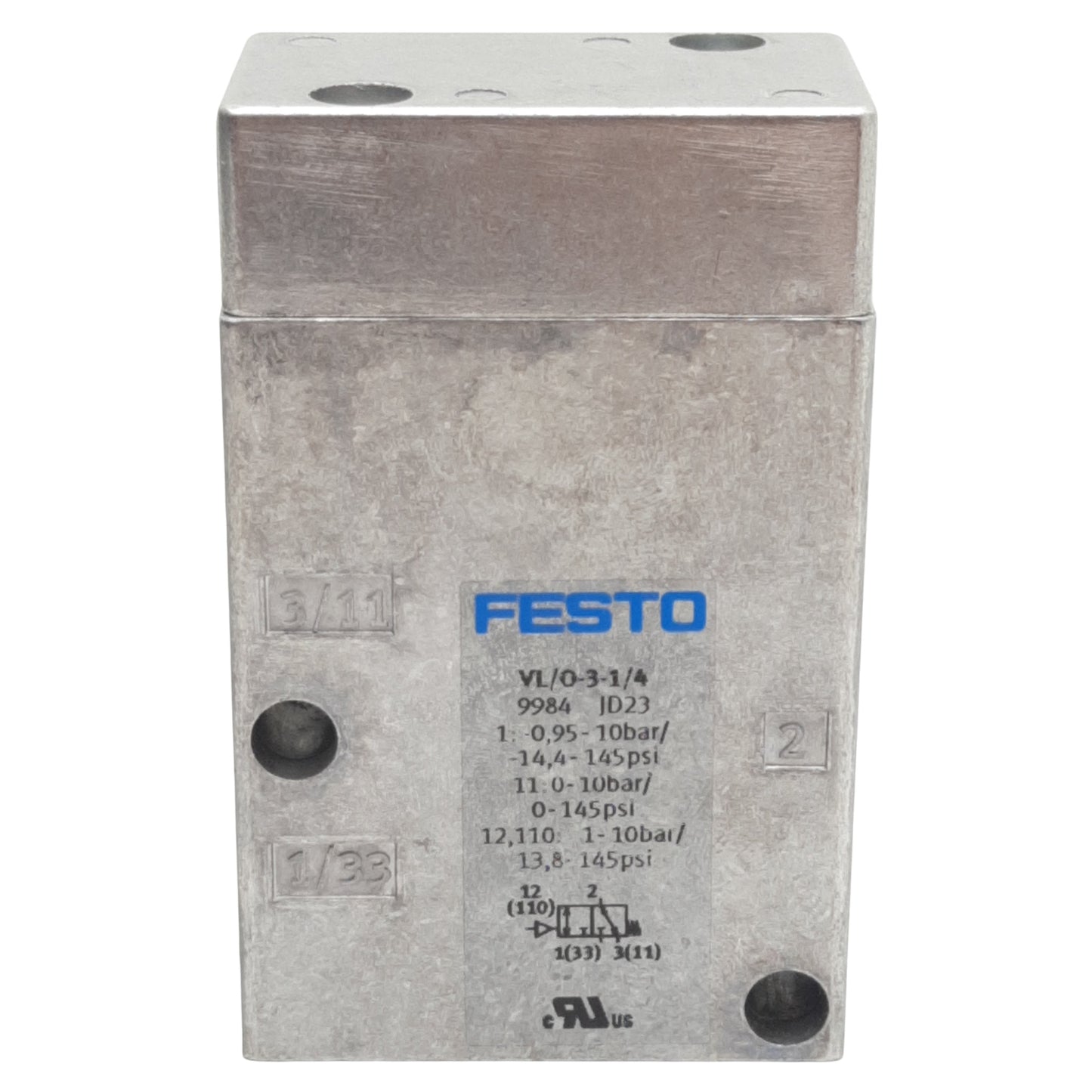 New Festo VL/0-3-1/4 Pneumatic Valve 3/2-Way, -0.095~1MPa, 800l/min, G1/4in