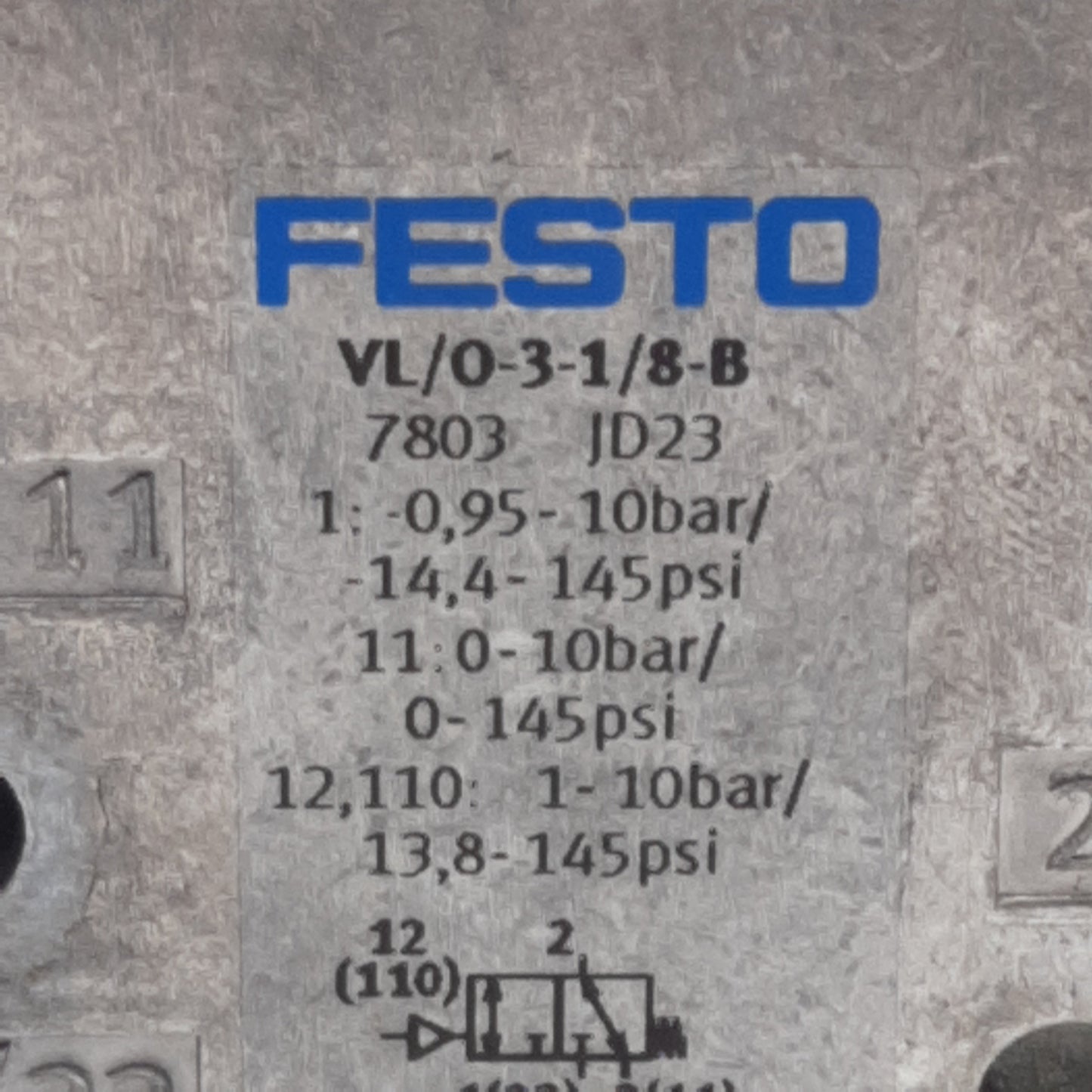 New Festo VL/0-3-1/8-B Pneumatic Valve 3/2-Way, -0.095~1MPa, 500l/min, G1/8in