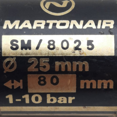 Used Martonair SM/8025 Pneumatic Cylinder, ø25mm Bore, 80mm Stroke, 1/8in NPT, 10bar