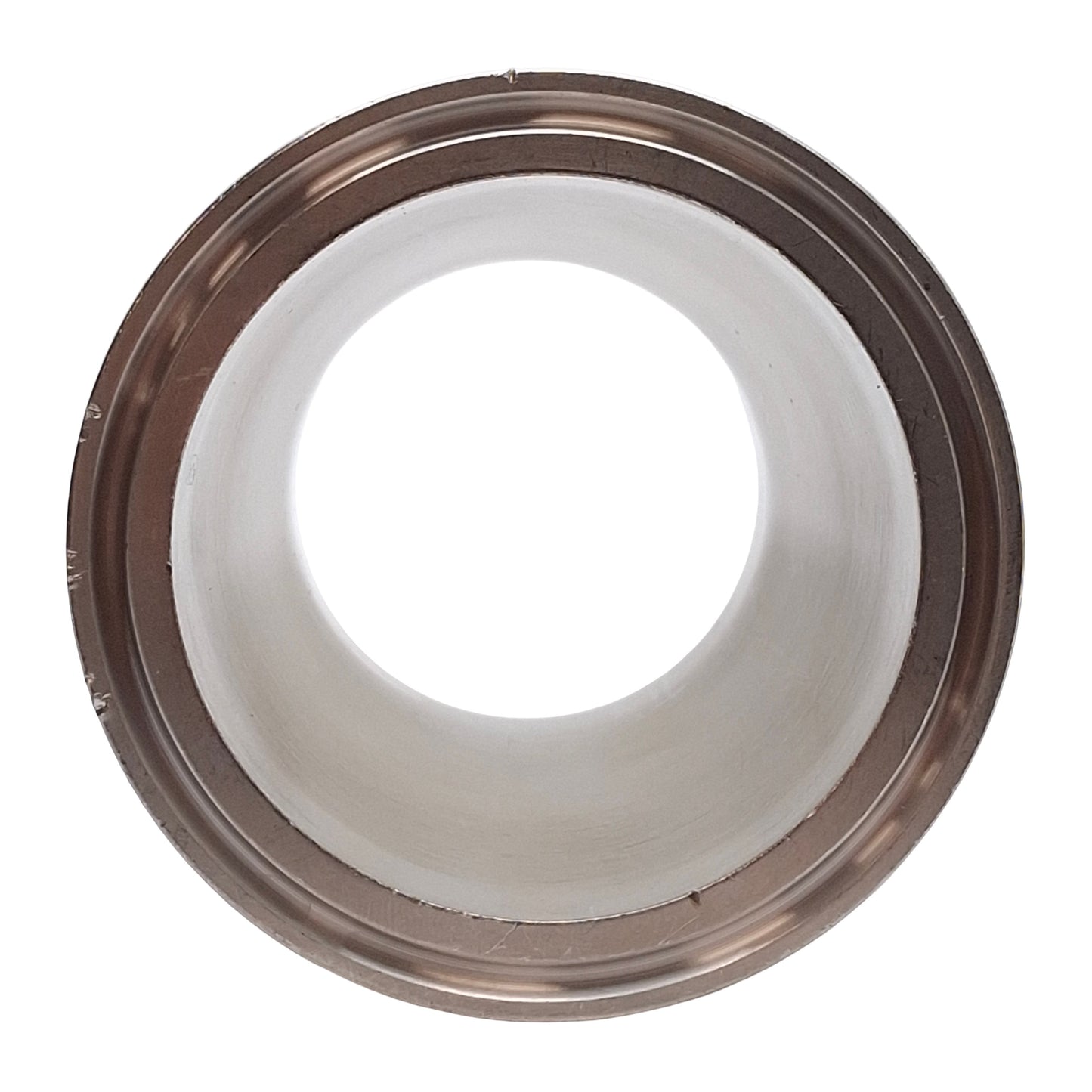 Used Stainless Steel Sanitary Adapter Fitting, 2in Tri-Clamp to 2.5in Tri-Clamp
