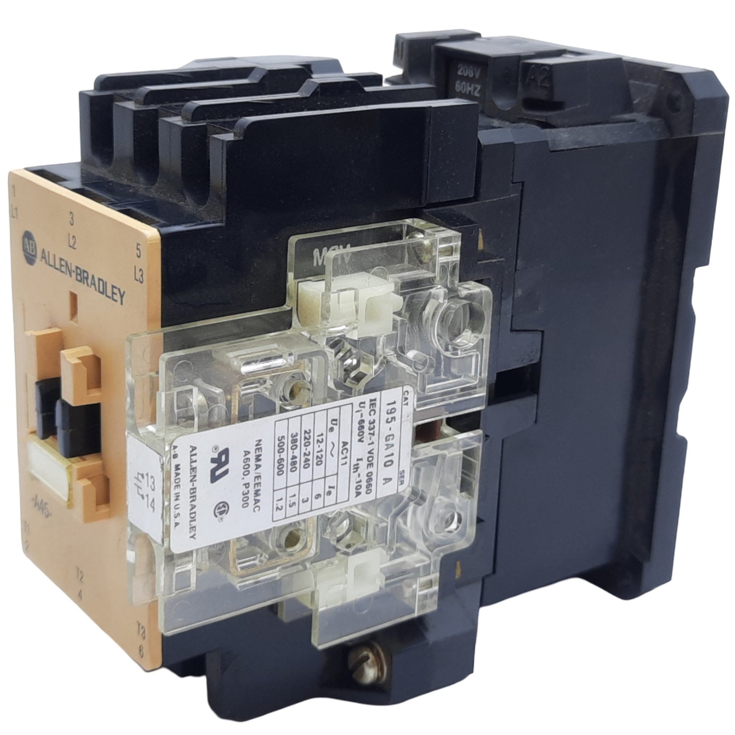 New Allen Bradley 100-A45NH3 Ser C IEC Contactor, 45A 600 VAC Max., 208VAC Coil