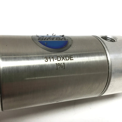 Used Bimba 311-DXDE Double-Rod End Pneumatic Cylinder Ø2" Bore, 1" Stroke, 1/4" NPT