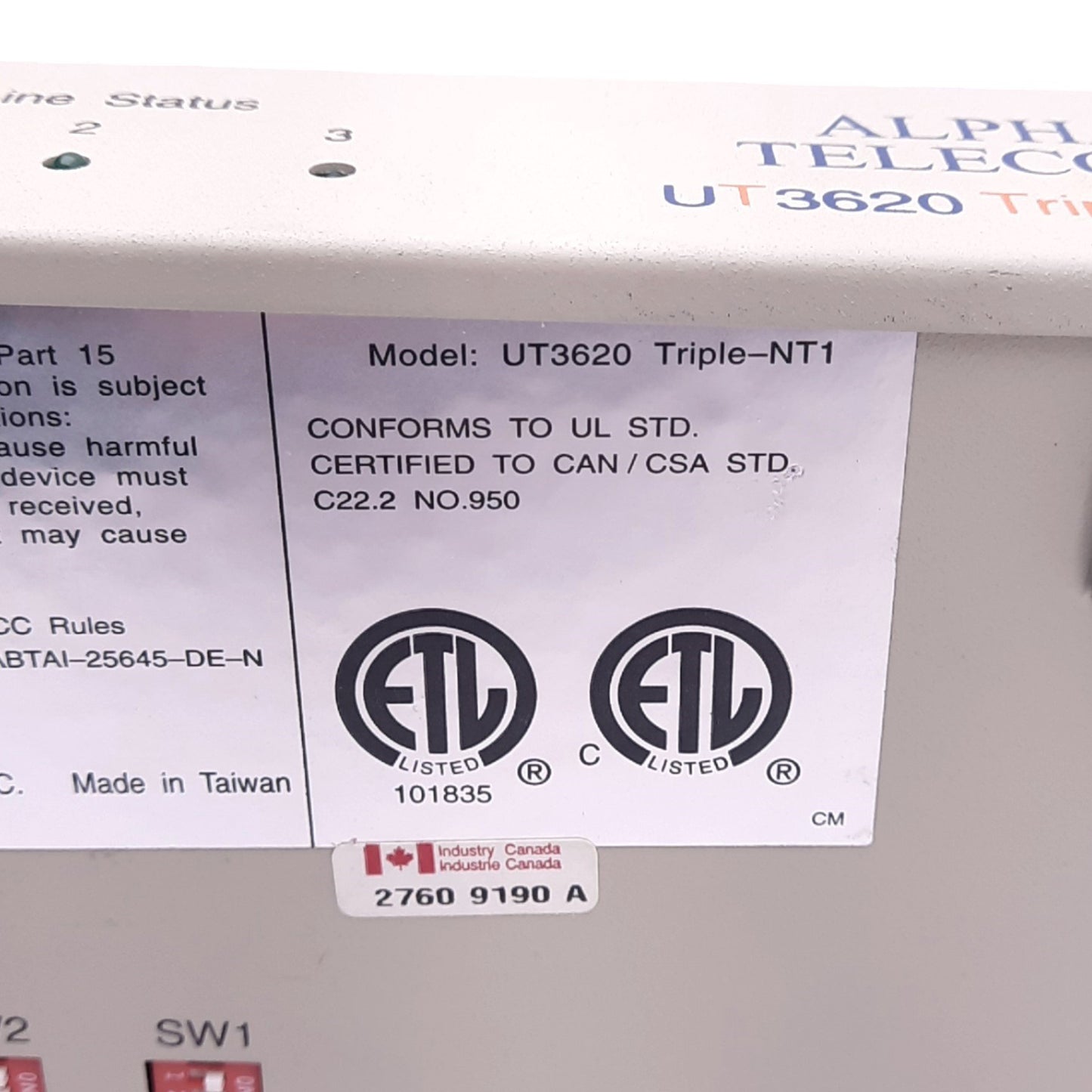 Used Alpha Telecom UT3620 Triple-NT1 Network Termination Device, RJ45, 9VDC 0.5A
