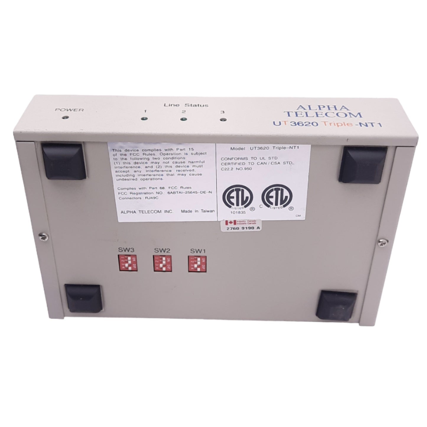Used Alpha Telecom UT3620 Triple-NT1 Network Termination Device, RJ45, 9VDC 0.5A