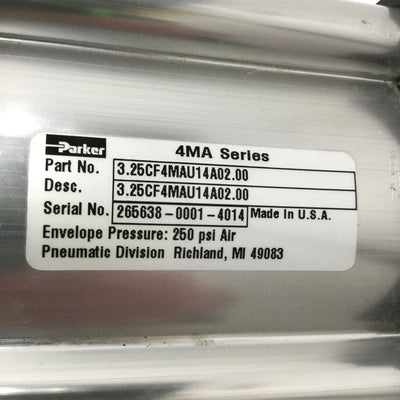 New – Open box Parker 3.25 CF4MAU14A 02.00 Pneumatic Cylinder Ø3-1/4" Bore, 2" Stroke, 250psi