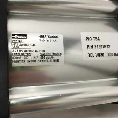 New – Open box Parker 3.25BE4MA2US14A02.00 Pneumatic Cylinder Ø3-1/4" Bore, 2" Stroke, 250psi